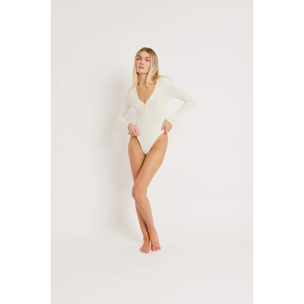 New NWT BOA Fine Knit Henley Cream Bodysuit Size Small